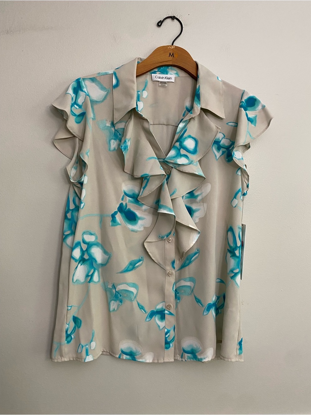 NWT Calvin Klein Floral Blouse Short Sleeve - M